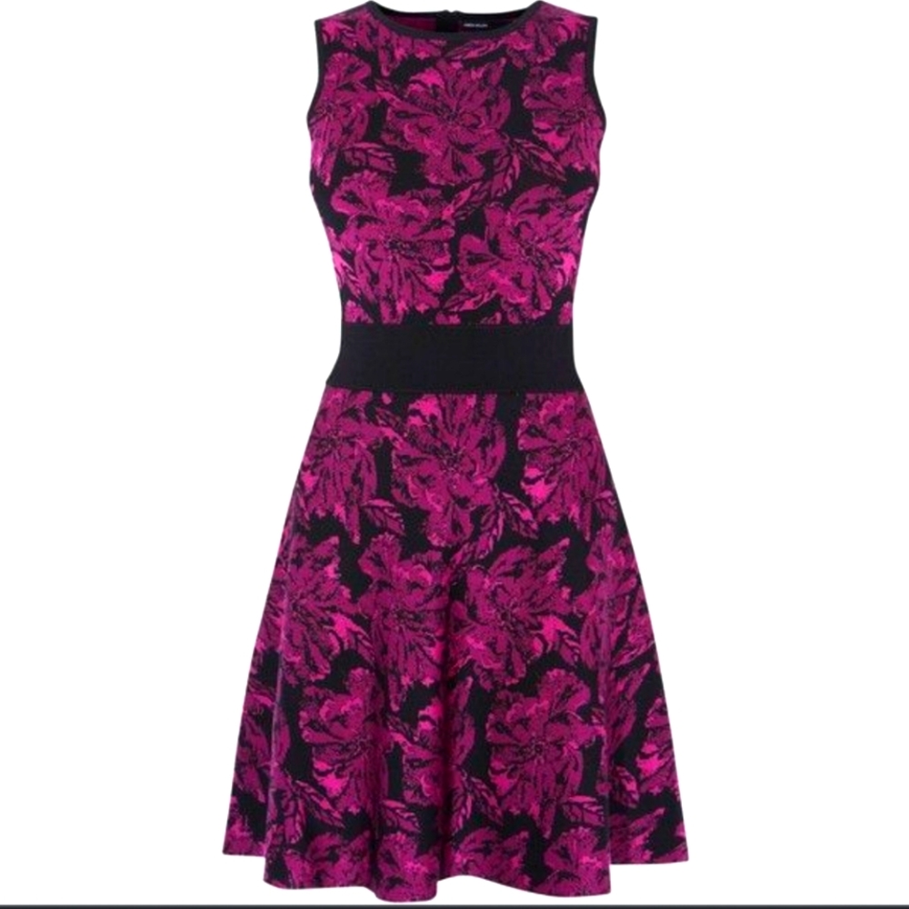 Karen Millen black/fuchsia floral knit dress-S